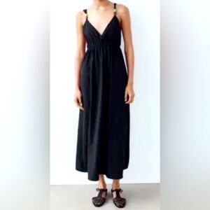 Zara Beaded Sleeveless Midi Dress Medium Black